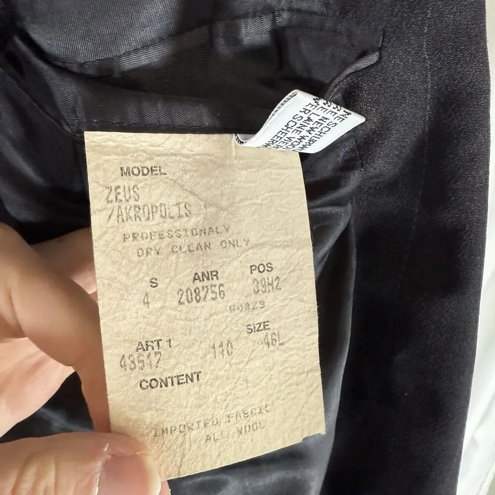 Hugo Boss Wool Zeus Blazer Men's 46L Super 100 Black Striped Sigle Button